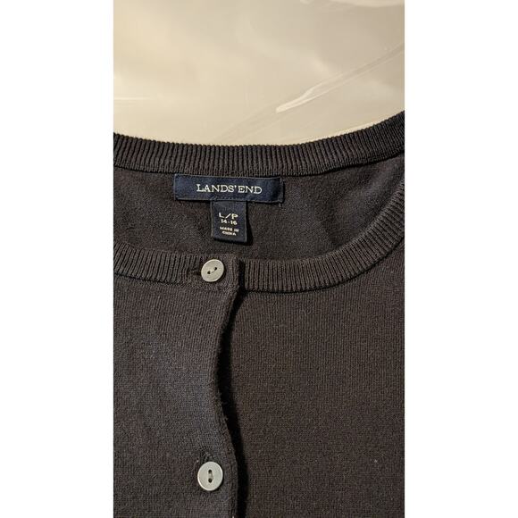 Lands' End Black Closet Staple Button Up Cotton Blend Cardigan Womens Sz L/P - Picture 4 of 10